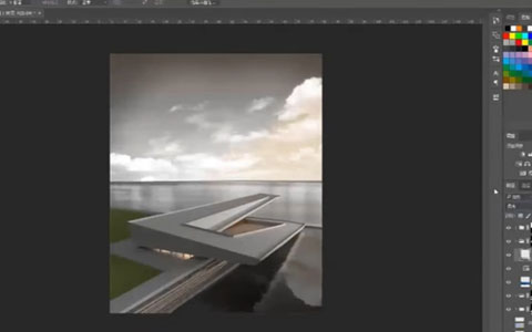 黄昏建筑效果图制作流程展示